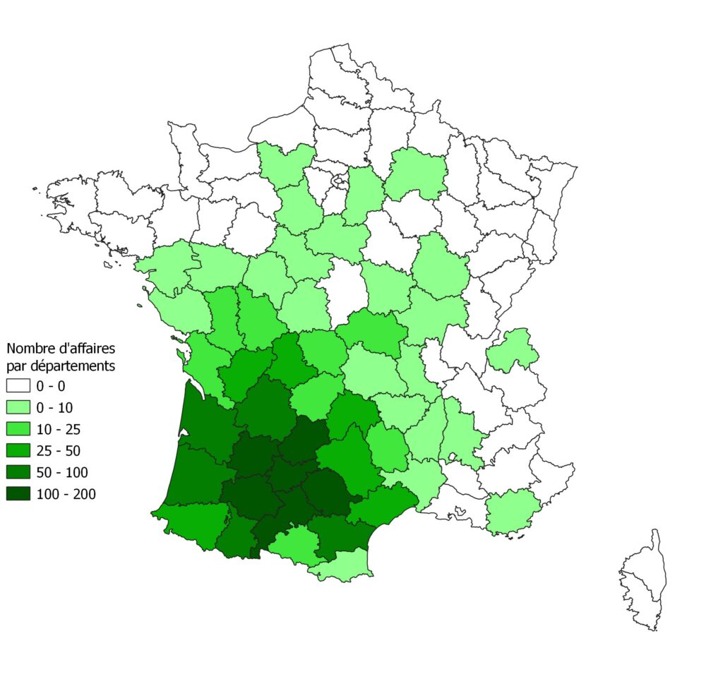 carte de France avec territoire d'action